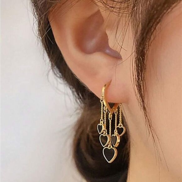 Black Heart Dangle Earrings M483 - Picture 2 of 3